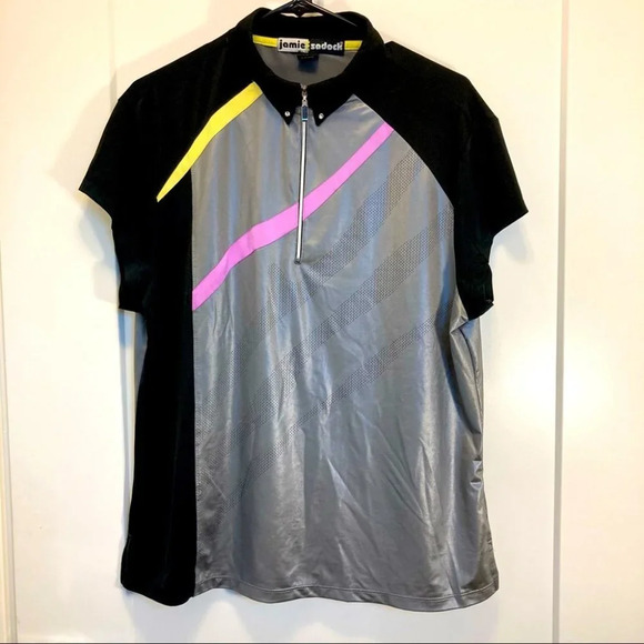 jamie sadock Tops - JAMIE SADOK Sz XL Biking Sheen Fabric Short Sleeve T-shirt Polo  Style Shirt